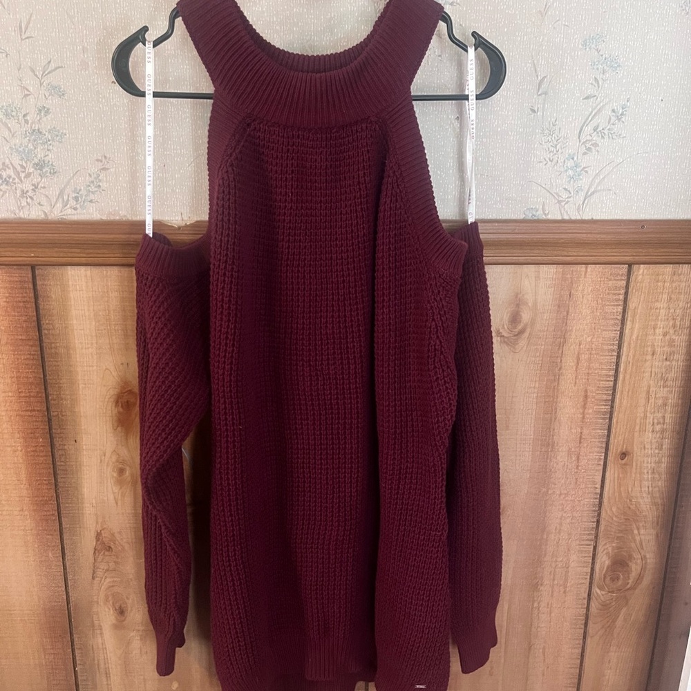 Guess Off-the-Shoulder Sweater in Deep Burgundy